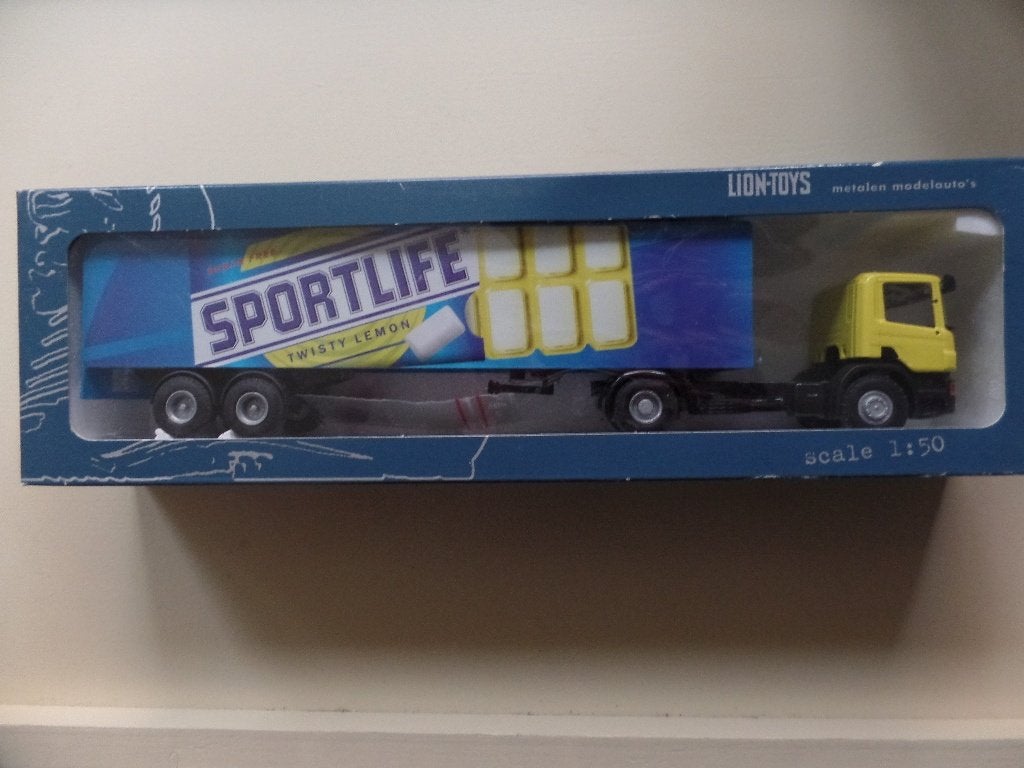 Scania trekker/oplegger Lion Toys Sportlife  , Verzenden, Zo goed als nieuw, Bus of Vrachtwagen, Lion Toys