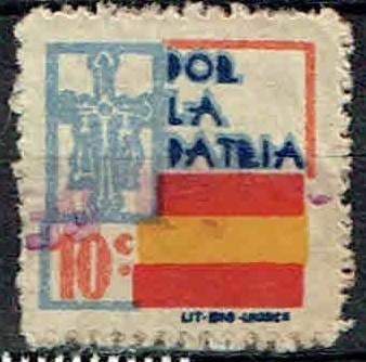 Spanje 1936 Belasting Voor het land vlag Asturie, Verzenden, Gestempeld, Plaats of Gebouw