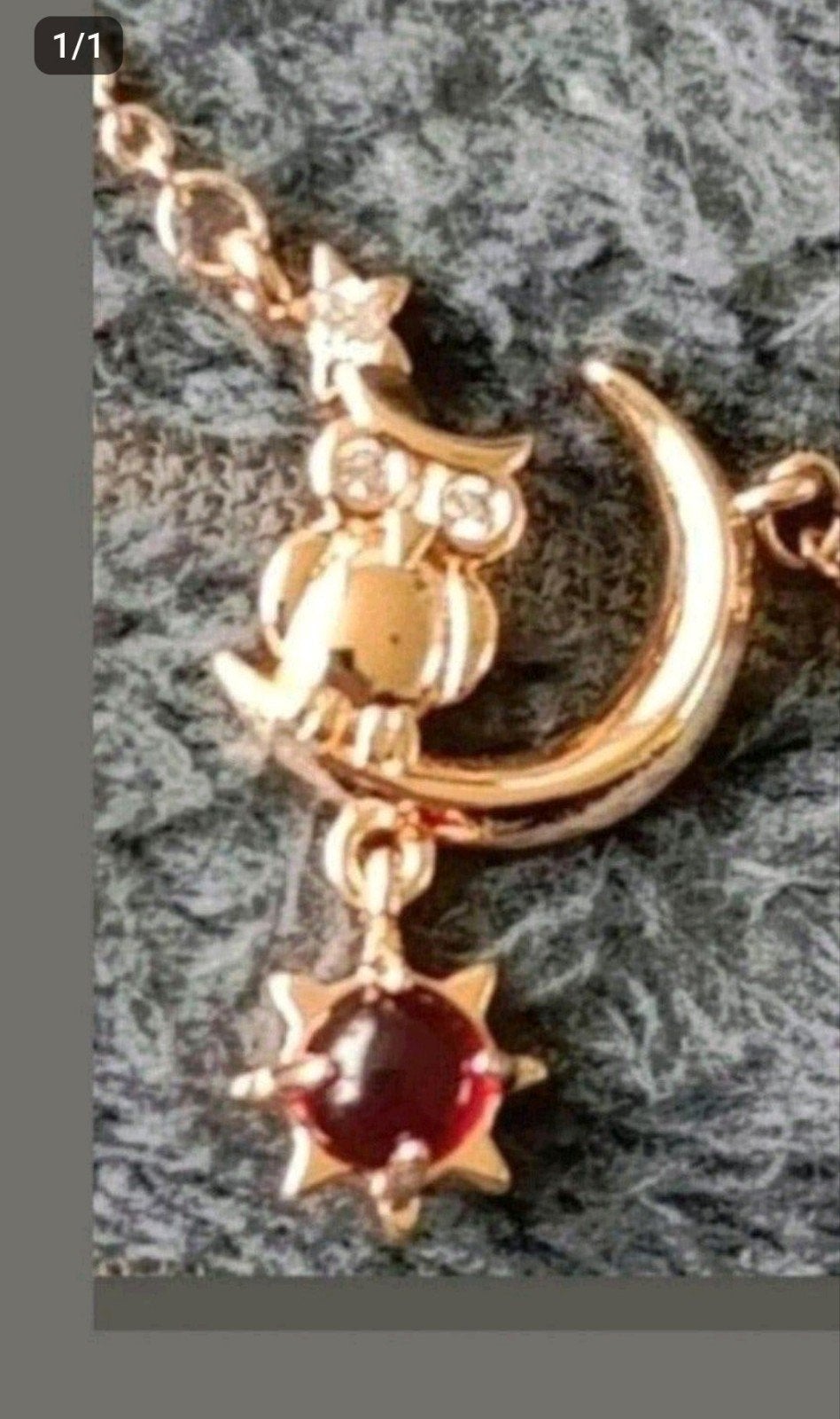 ketting maan Uil Rode steen, Verzenden, Nieuw, Goud, Met hanger