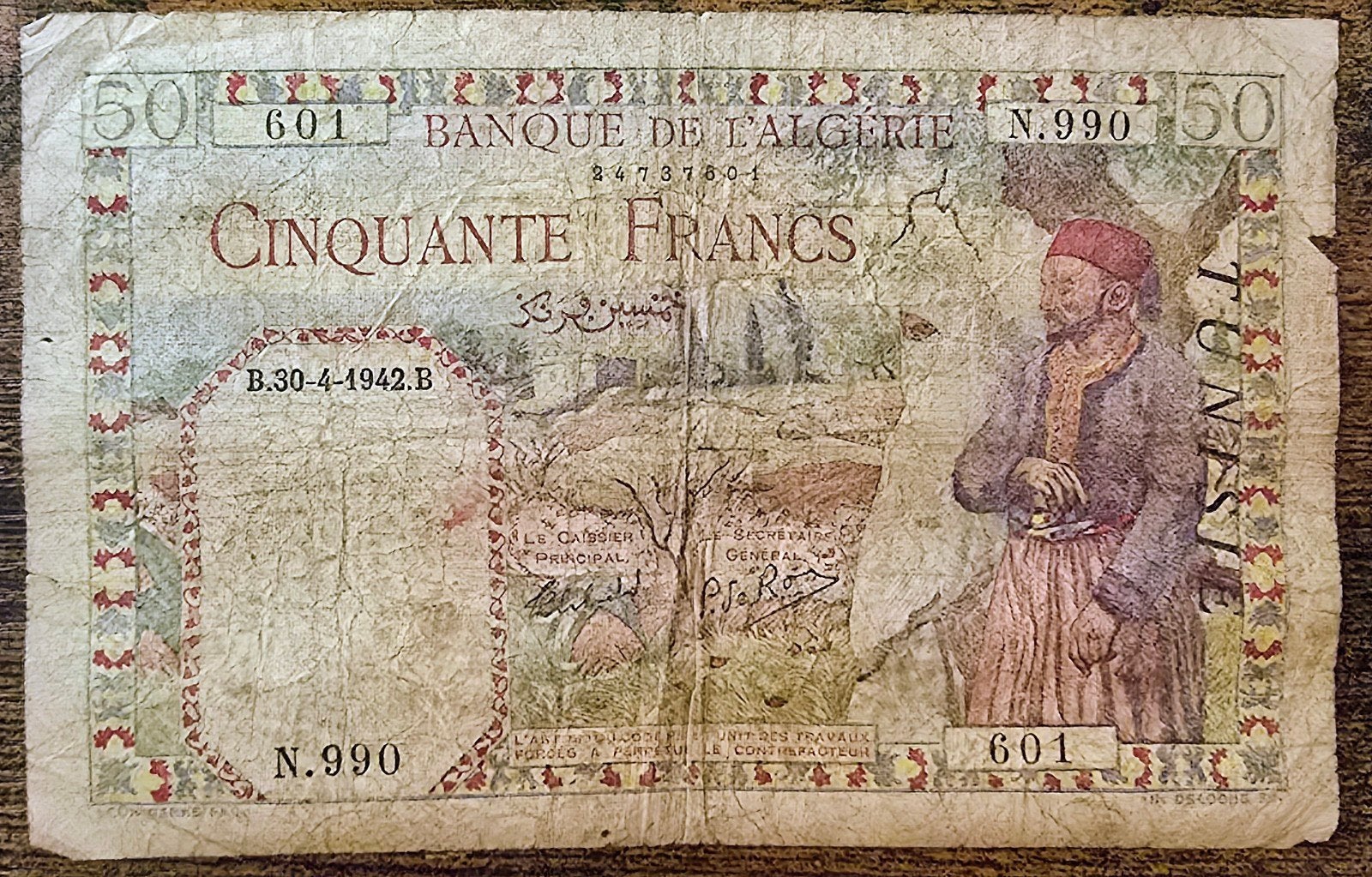 Tunesië 50 Francs 1942 - Banque de l'Algérie, Ophalen of Verzenden