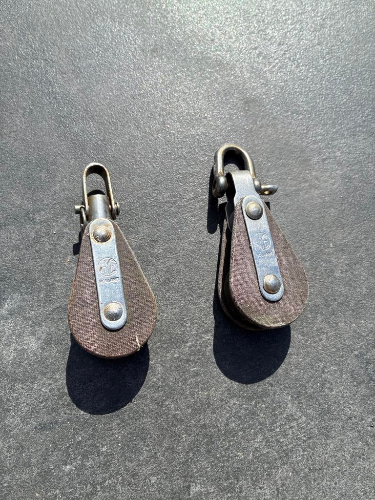 Set van 2 vintage blokken voor zeilboot, Watersport en Boten, Accessoires en Onderhoud, Gebruikt, Lijn of Blok, Ophalen of Verzenden