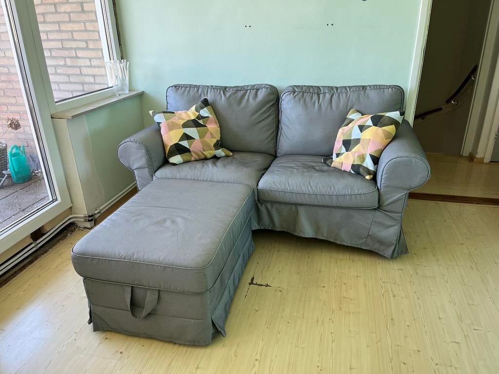 IKEA Ektorp bank met poef en kussens, Ophalen, Gebruikt, Driepersoons, 75 tot 100 cm