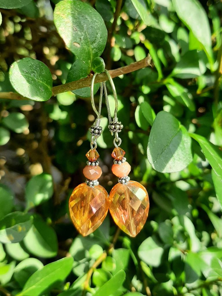 Oorbellen Copper Tear kristalglas facet-swarovski zilver, Hangers, Nieuw, Oranje, Zilver