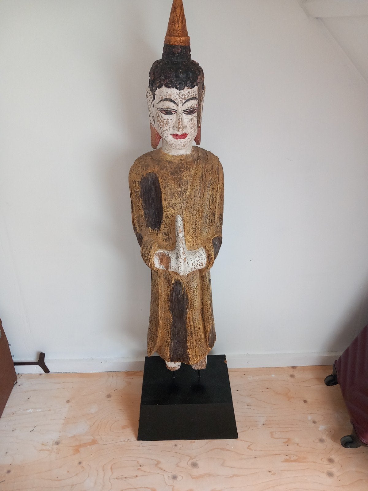Houten Shiva beeld op zwart voetstuk, 120 cm hoog, Ophalen, Gebruikt, Religie