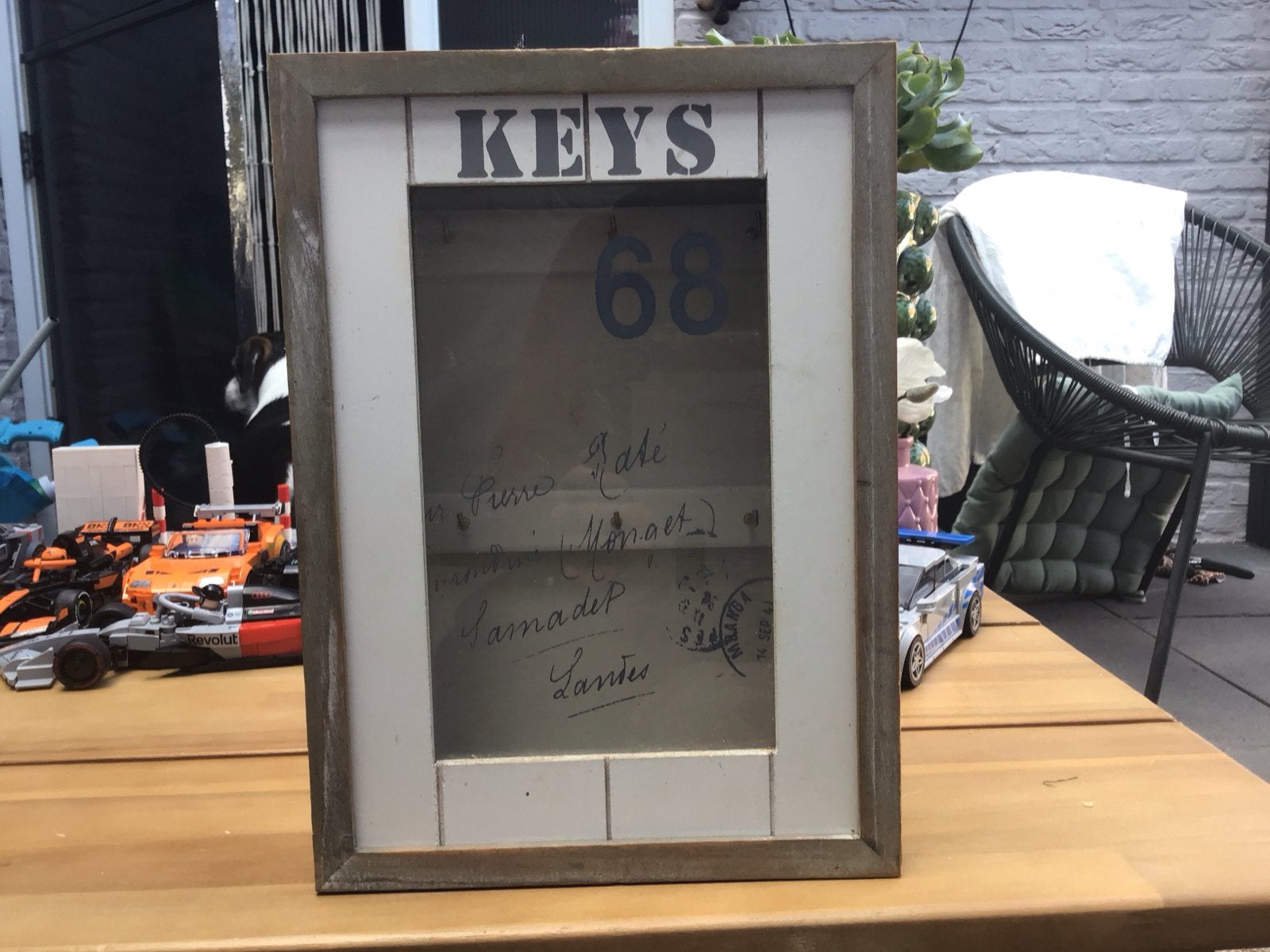 Vintage Houten Sleutelkastje met Spiegel - 'KEYS' Design, Gebruikt, Ophalen of Verzenden, Bruin, Vintage