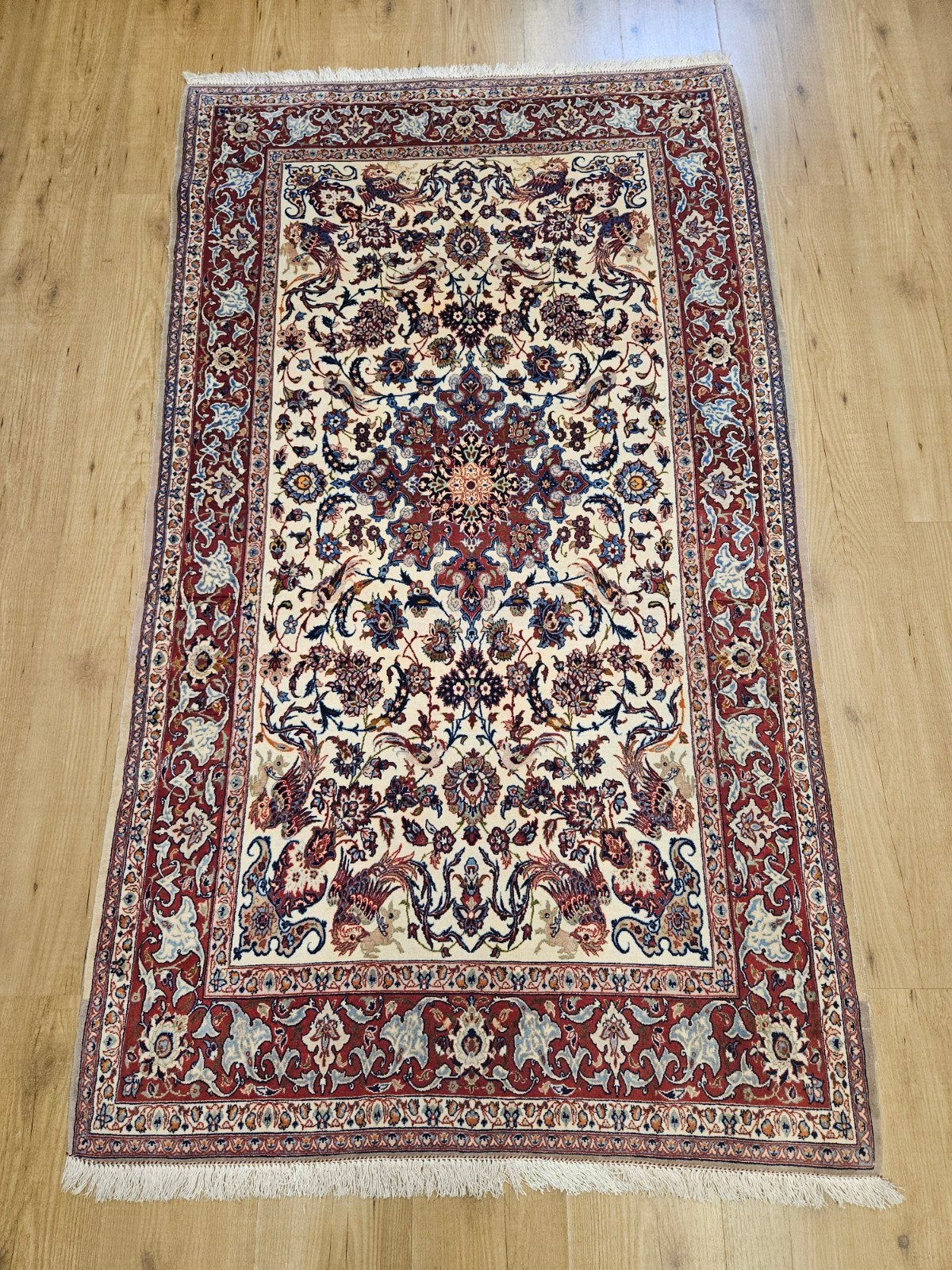 Vintage handgeknoopt perzisch tapijt isfahan 190x108, Info@SlatsAntiek.nl, Tweedehands, 100 tot 150 cm, Perzisch