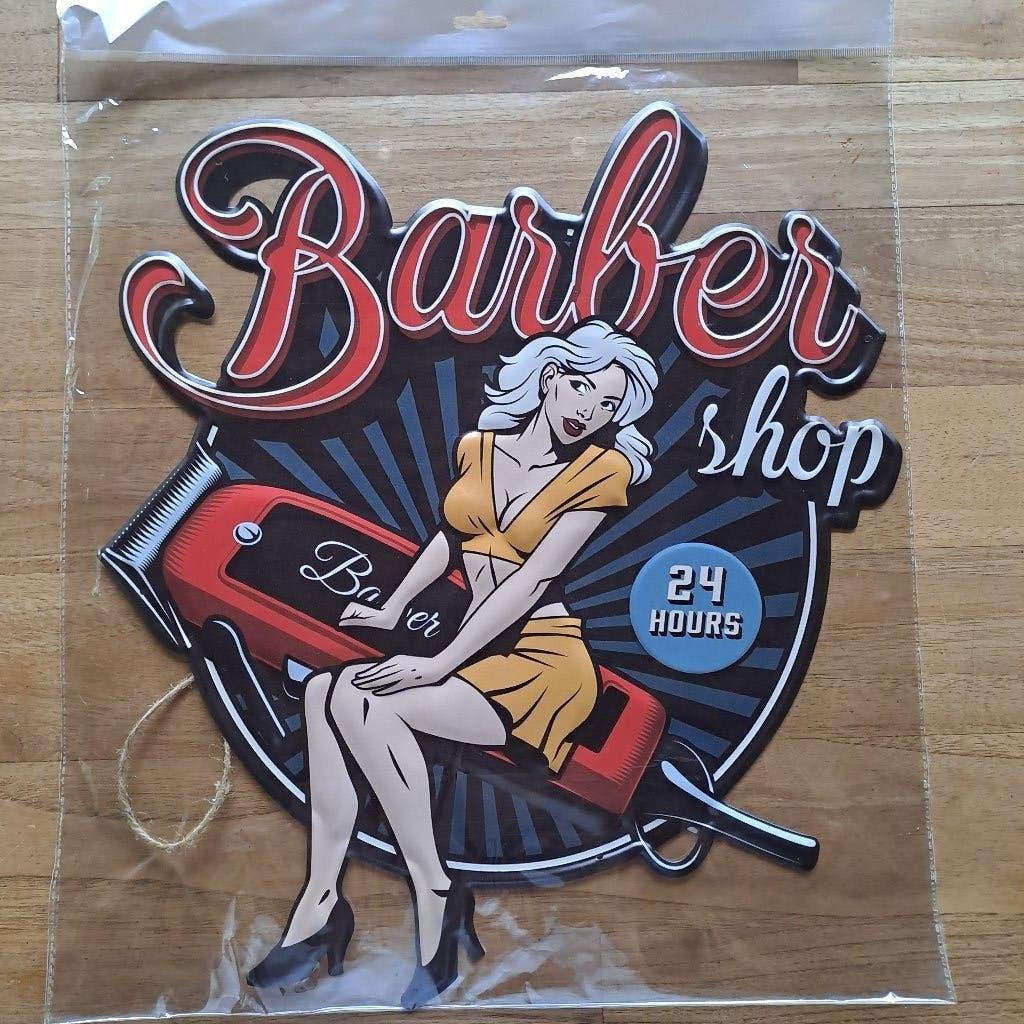 groot bord embossed metaal barber shop mancave, Ophalen of Verzenden