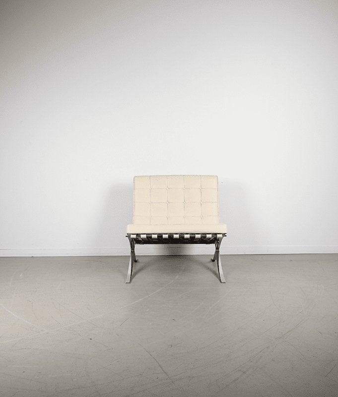 Knoll Barcelona Fauteuil Wit Leer - Chroom, Niet ingevuld, Niet ingevuld, Leer, Zo goed als nieuw