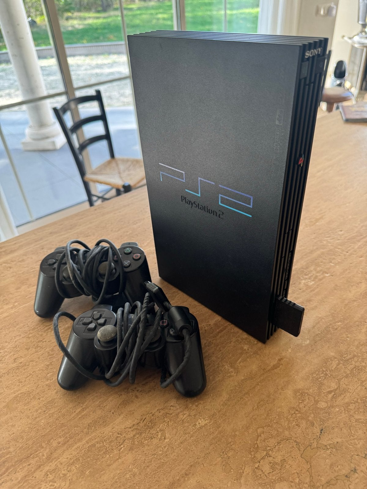 Sony PlayStation 2 (PS2) met 2 controllers en 18 games, Ophalen, Met 2 controllers, Gebruikt, Met games