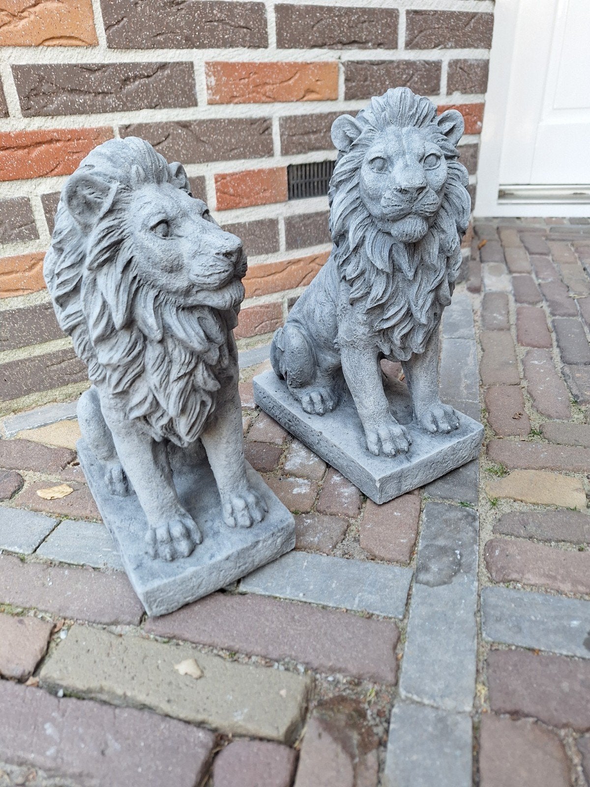 Set betonnen leeuwenbeelden - 36 cm hoog, Ophalen, Nieuw, Beton, Dierenbeeld