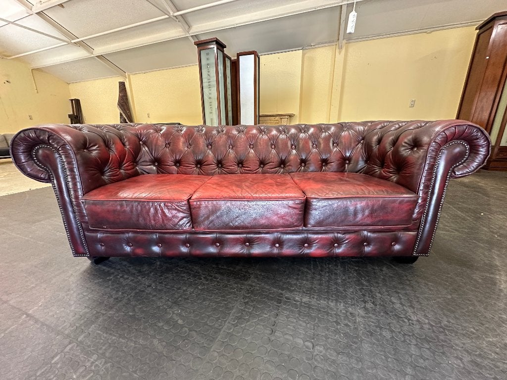 Chesterfield Bank Sleets. Oxblood Leder. 2.5 Zits., Ophalen, Gebruikt, Chesterfield, Tweepersoons