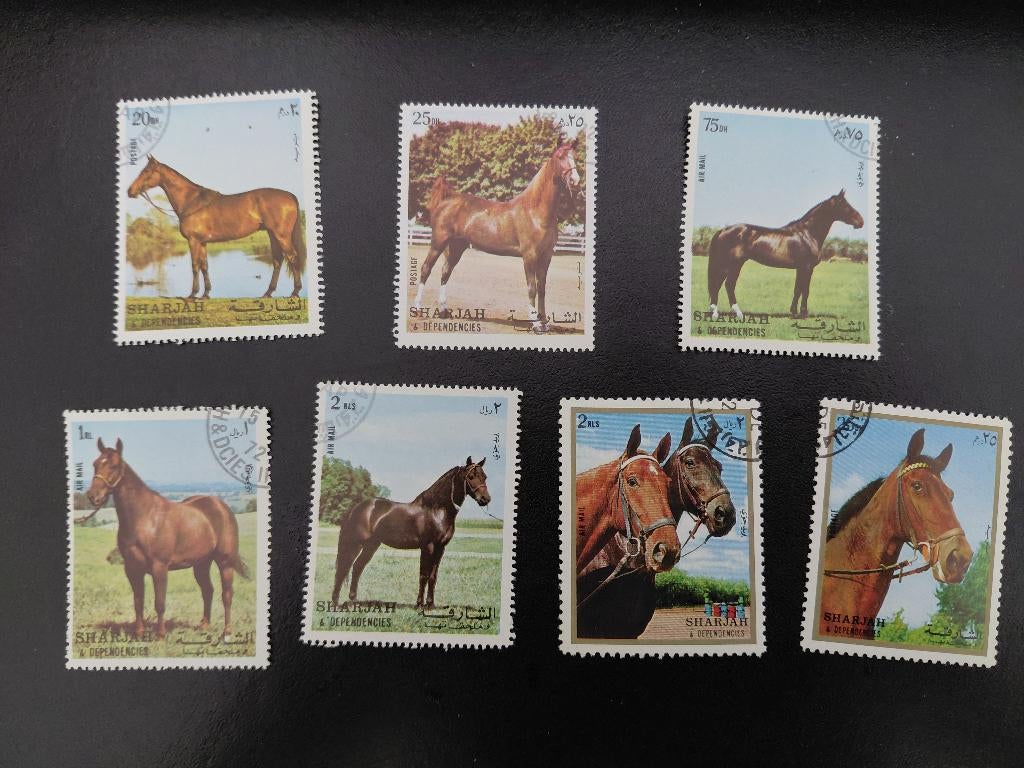 Paarden, Sharjah, gestempeld, 7 stuks., Postzegels en Munten, Postzegels | Thematische zegels, Verzenden, Gestempeld, Dier of Natuur