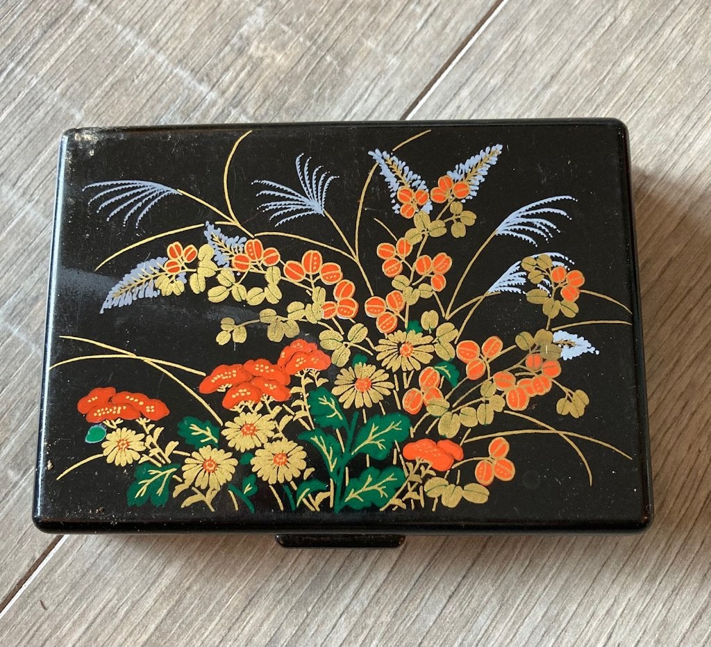 Vintage zwart Chinees Japans spiegel doosje sieradendoosje, Ophalen of Verzenden