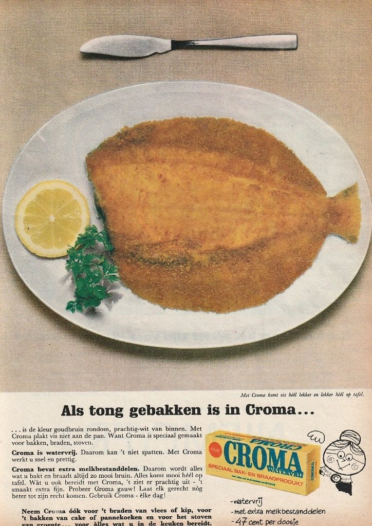 Retro reclame 1964 Croma bakboter vis tong gebakken, Verzamelen, Verzenden, Overige typen