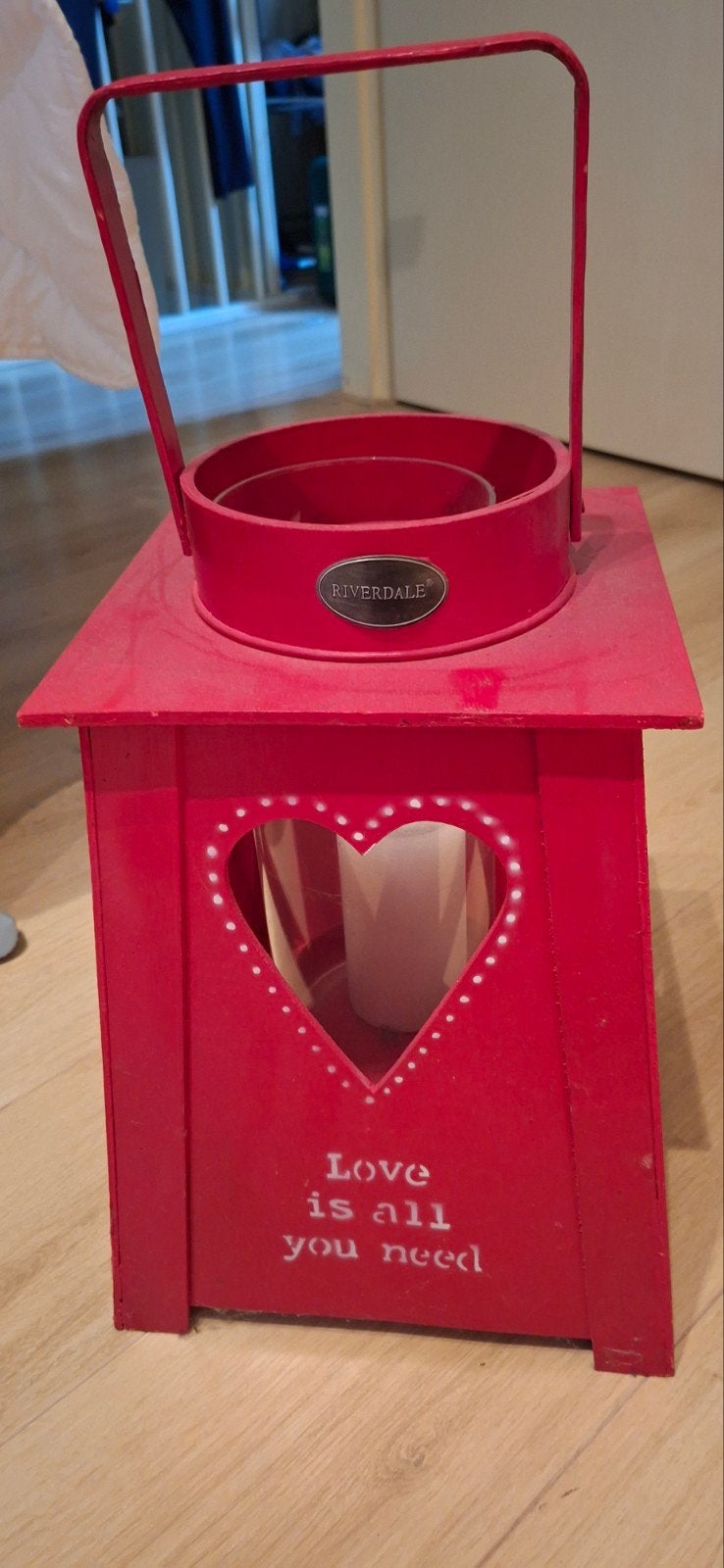 Riverdale windlichten rood "all you need is love" 2x, Huis en Inrichting, Woonaccessoires | Kandelaars en Kaarsen, Ophalen of Verzenden