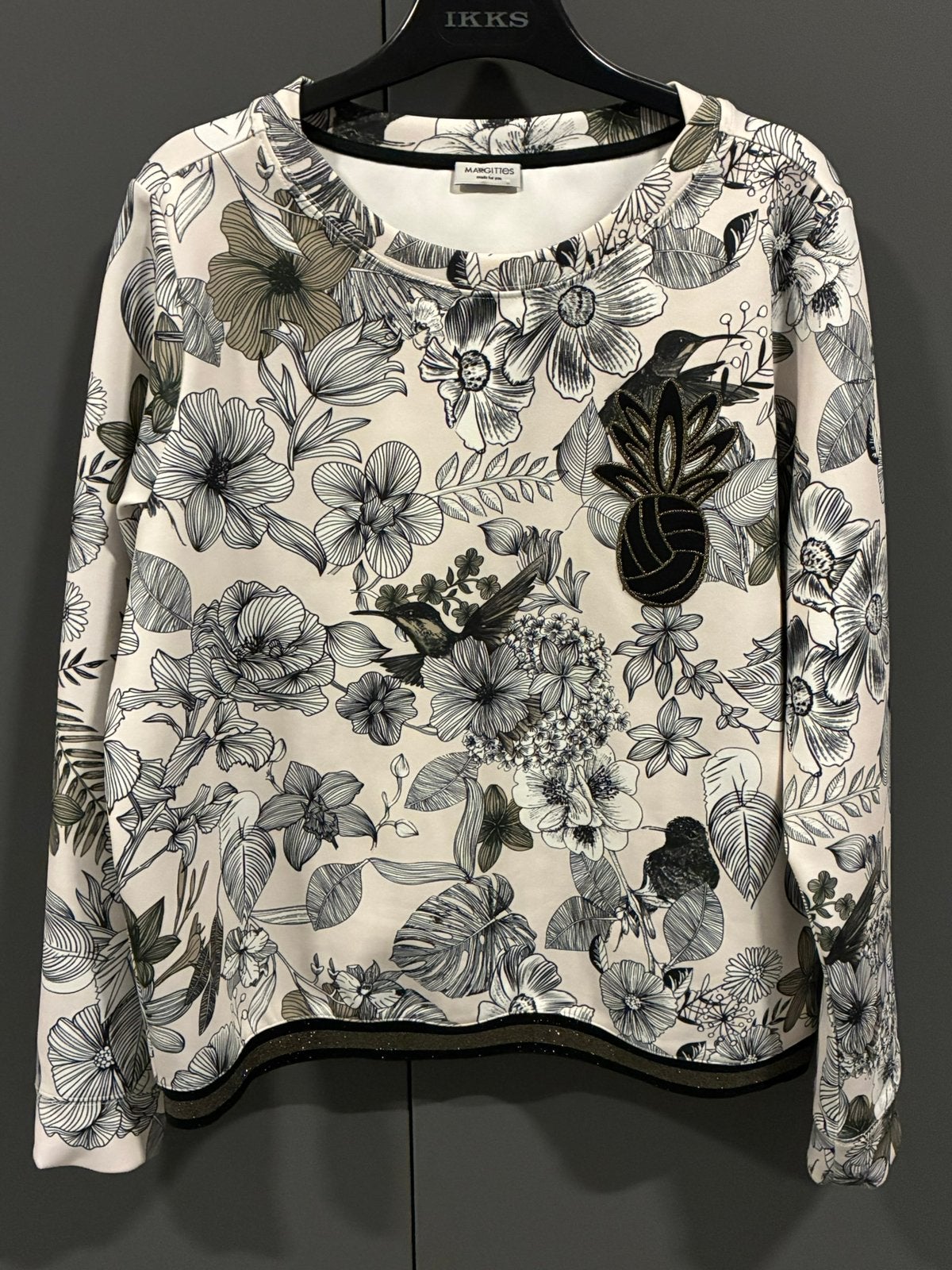 Margittes sweater in scuba, mt 36 (valt ruim), Ophalen of Verzenden, Zo goed als nieuw, Maat 36 (S), Blauw