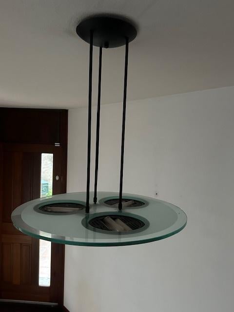 Vintage Estiluz design hanglamp, Ophalen, Gebruikt, Glas, Modern, Industrieel