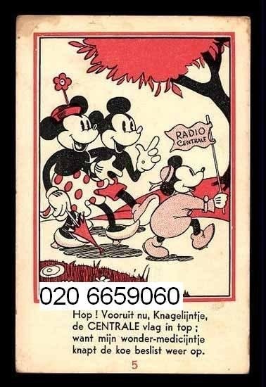 zoek oud Disney Mickey Mouse radiocentrale kaart 1930 1940, Ophalen of Verzenden, 1920 tot 1940, Cultuur en Media