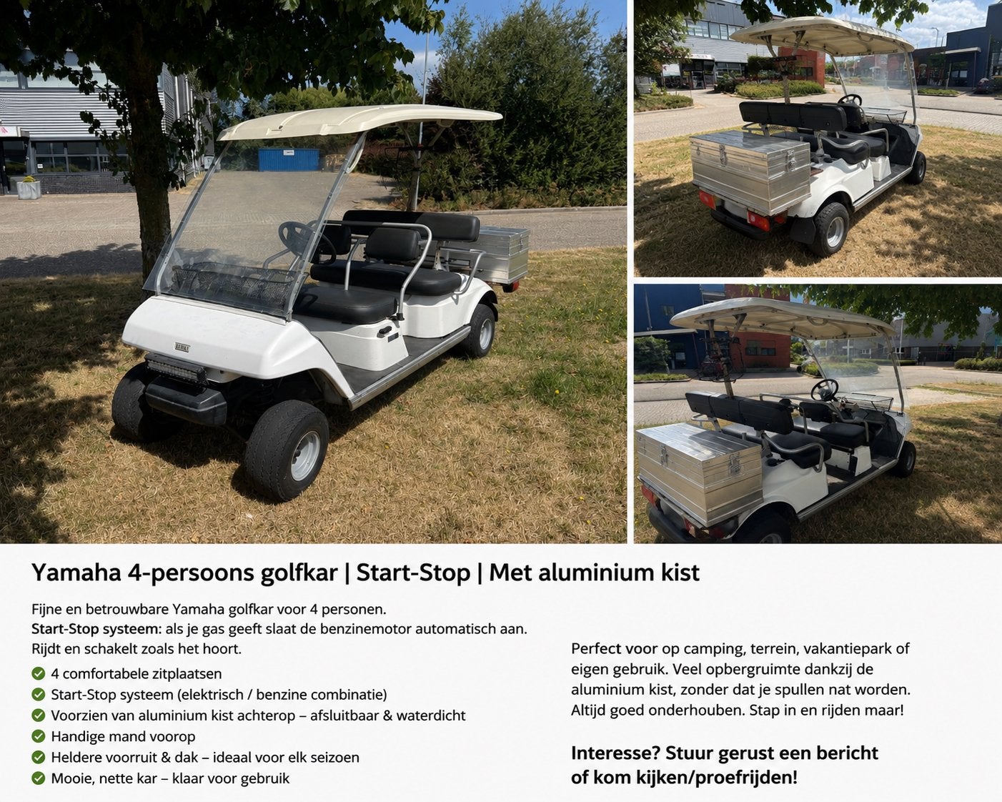 Yamaha 4-pers golfkar,Start/Stop benzine Alu opbergkist |, Ophalen, Golfkar