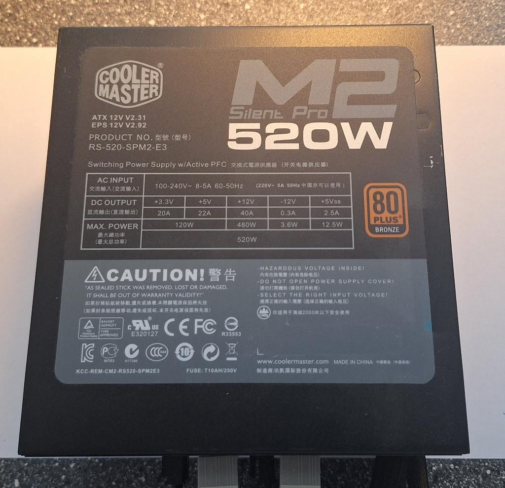 Cooler Master M2 Silent pro 520 Watt Voeding, Ophalen of Verzenden, Gebruikt