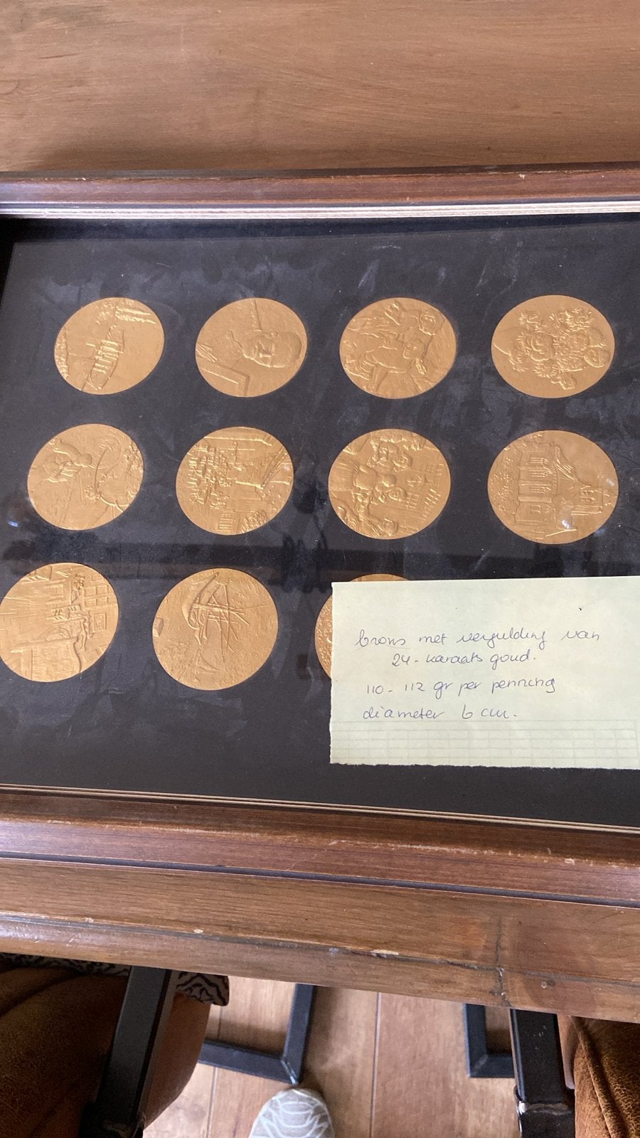 Set van 12 vergulde bronzen penningen - Van Gogh, Postzegels en Munten, Penningen en Medailles, Ophalen of Verzenden, Brons, Nederland