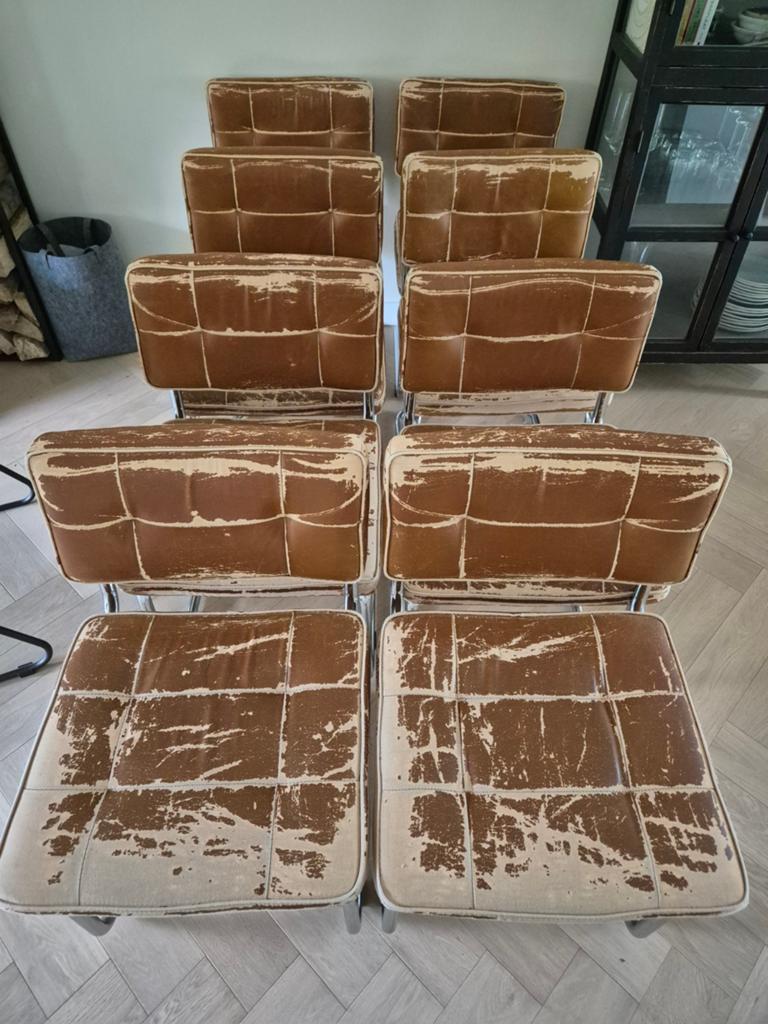 8x Eetkamerstoel – Gebruikt met Stevig frame, Huis en Inrichting, Stoelen, Ophalen, Gebruikt, Bruin, Metaal