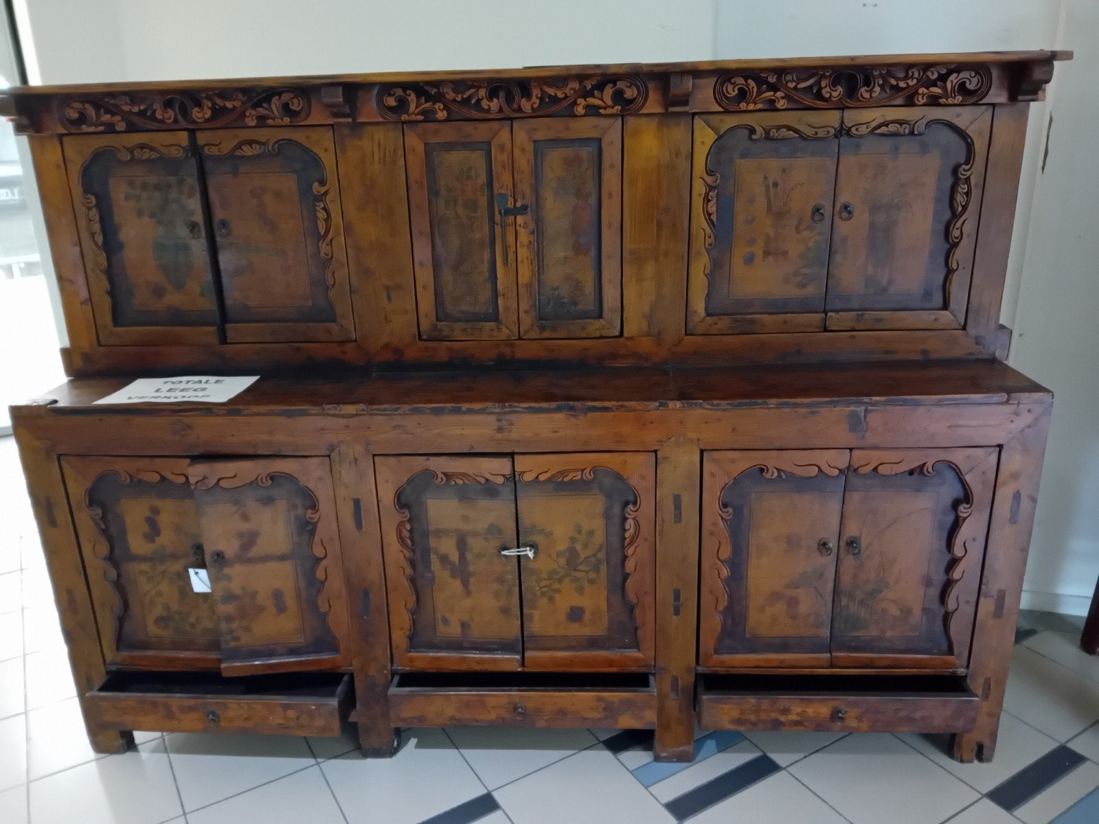 Antieke Chinese kast met handgeschilderde panelen, Ophalen of Verzenden