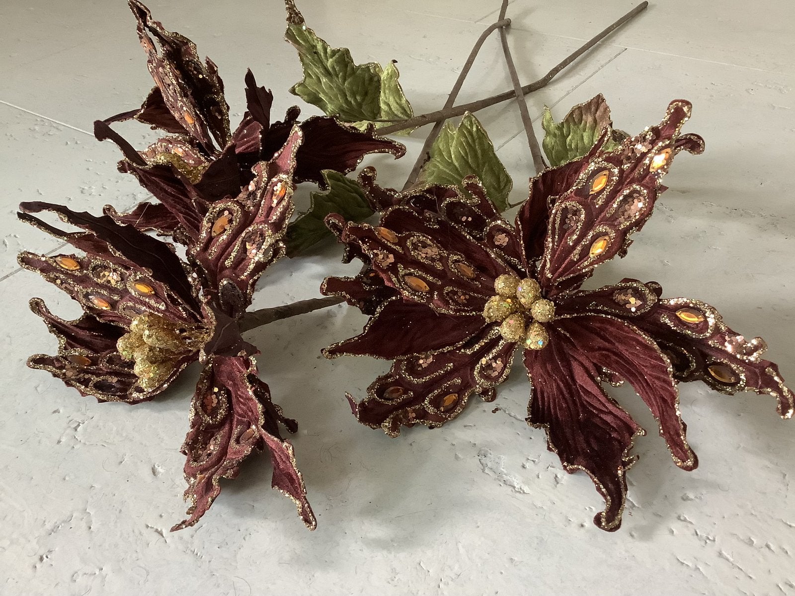 3 kunstbloemen kunst nep bloemen glitters decoratie kerst, Ophalen of Verzenden, Zo goed als nieuw