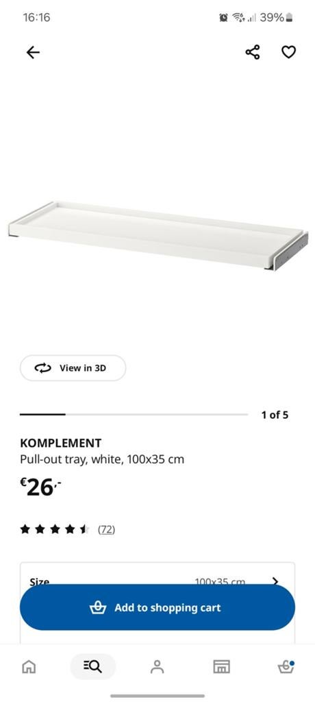 IKEA KOMPLEMENT Uittrekbare lade wit 100x35 cm, Huis en Inrichting, Kasten | Kledingkasten, Modern, Scandinavisch, Nieuw, Minder dan 100 cm
