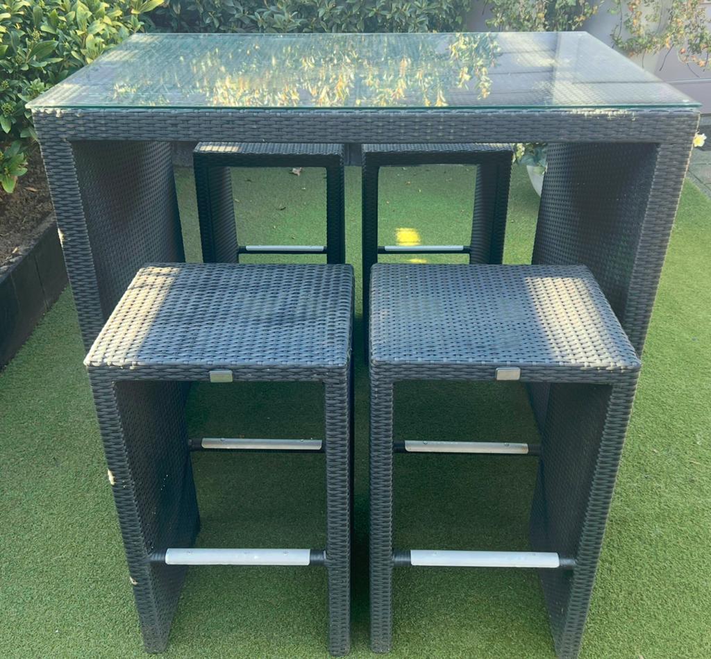 Mooie zwarte wicker bar set Bellagio, Tuin en Terras, Tuinsets en Loungesets, Ophalen, 4 zitplaatsen, Gebruikt, Wicker