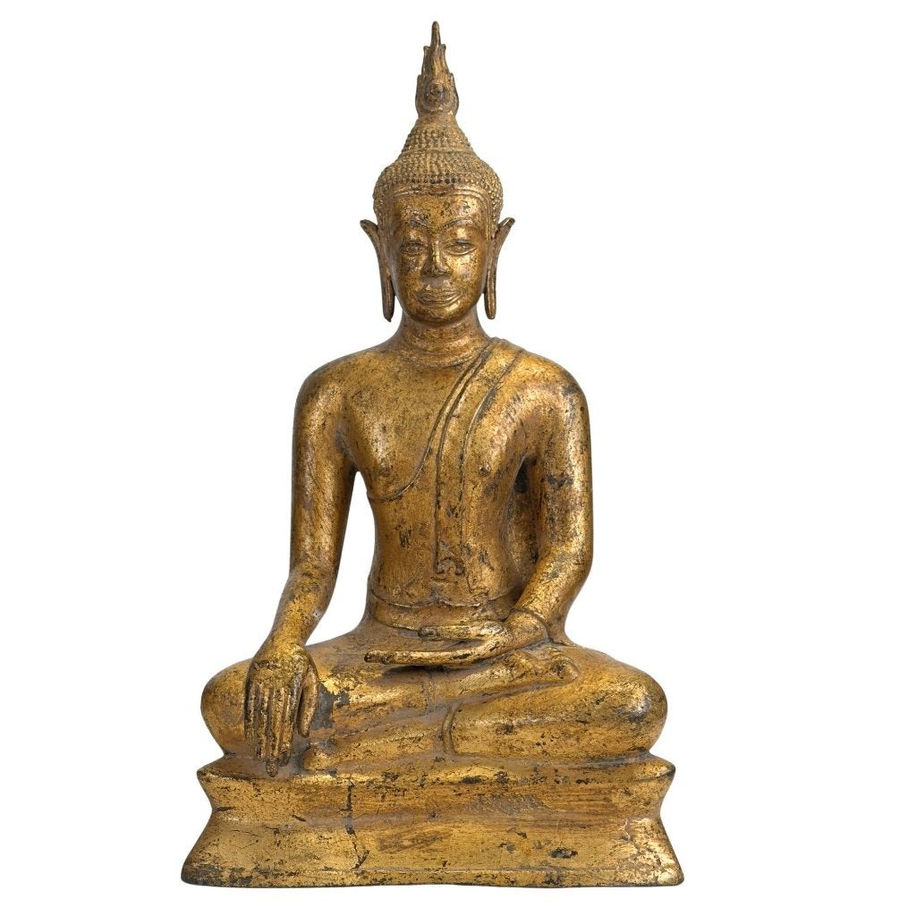 Boeddhabeeld – Thais verguld brons, Antiek en Kunst, Overige herkomsten, Ophalen of Verzenden, Beeld, Brons