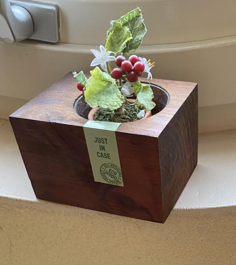 houten bloempotje, mintgroen bloempotje, kunstplantje, Overige materialen, Ophalen of Verzenden, Zo goed als nieuw, Balkon