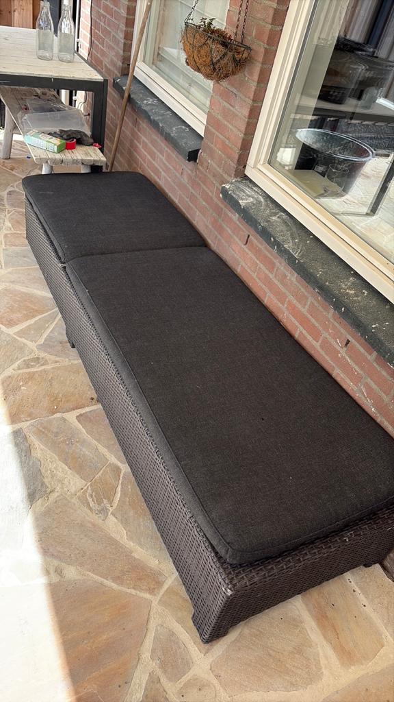 Donkergrijze Rotan Loungebank - Verstelbaar - 200cm, Ophalen, Gebruikt, Rotan, Verstelbaar