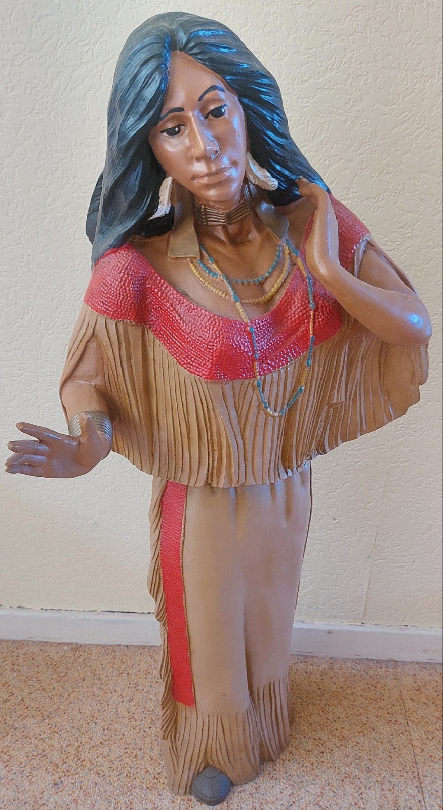 Beeld van een Native American vrouw, 87 cm hoog, Ophalen, 50 - 100 cm, Handgemaakt, Beeld