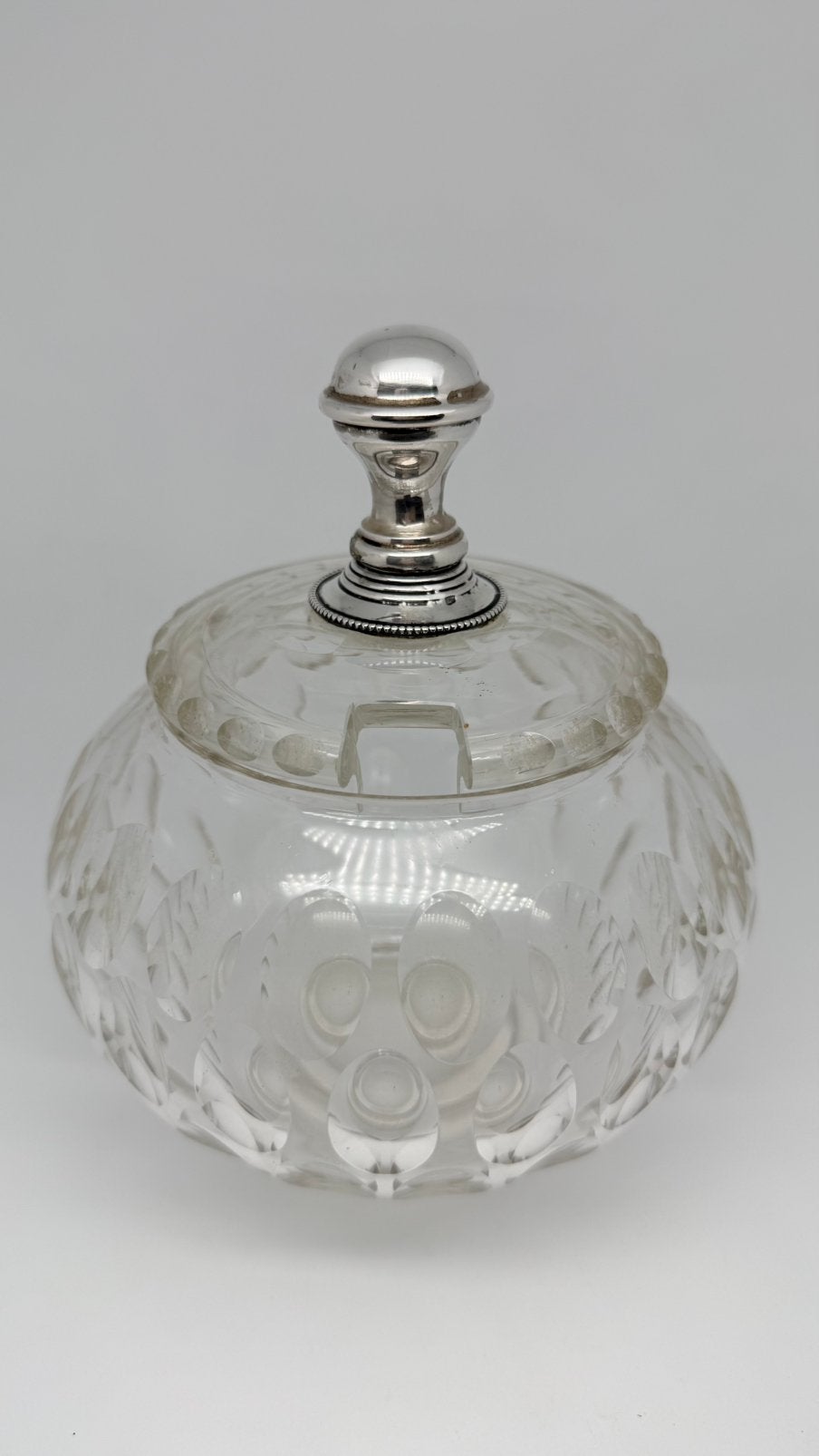 Prachtige gave antieke kristallen bowlpot met zilveren knop, Ophalen of Verzenden, Zilver
