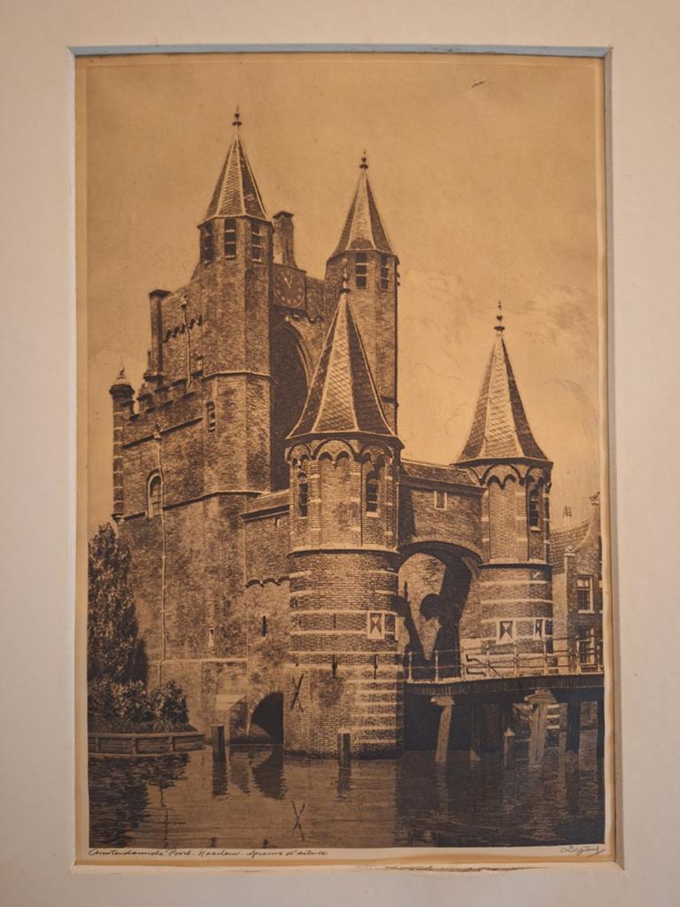 Ets Haarlem van Dirk Harting, Antiek en Kunst, Kunst | Etsen en Gravures, Ets, Gesigneerd, Origineel, Stadsgezicht, 1900 - 1949
