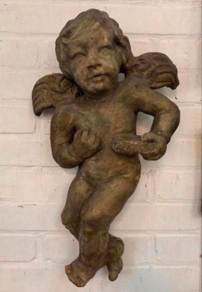 Beeld antieke engel zwaar groot terracotta beeld, Verzamelen, Beelden en Beeldjes, Ophalen of Verzenden