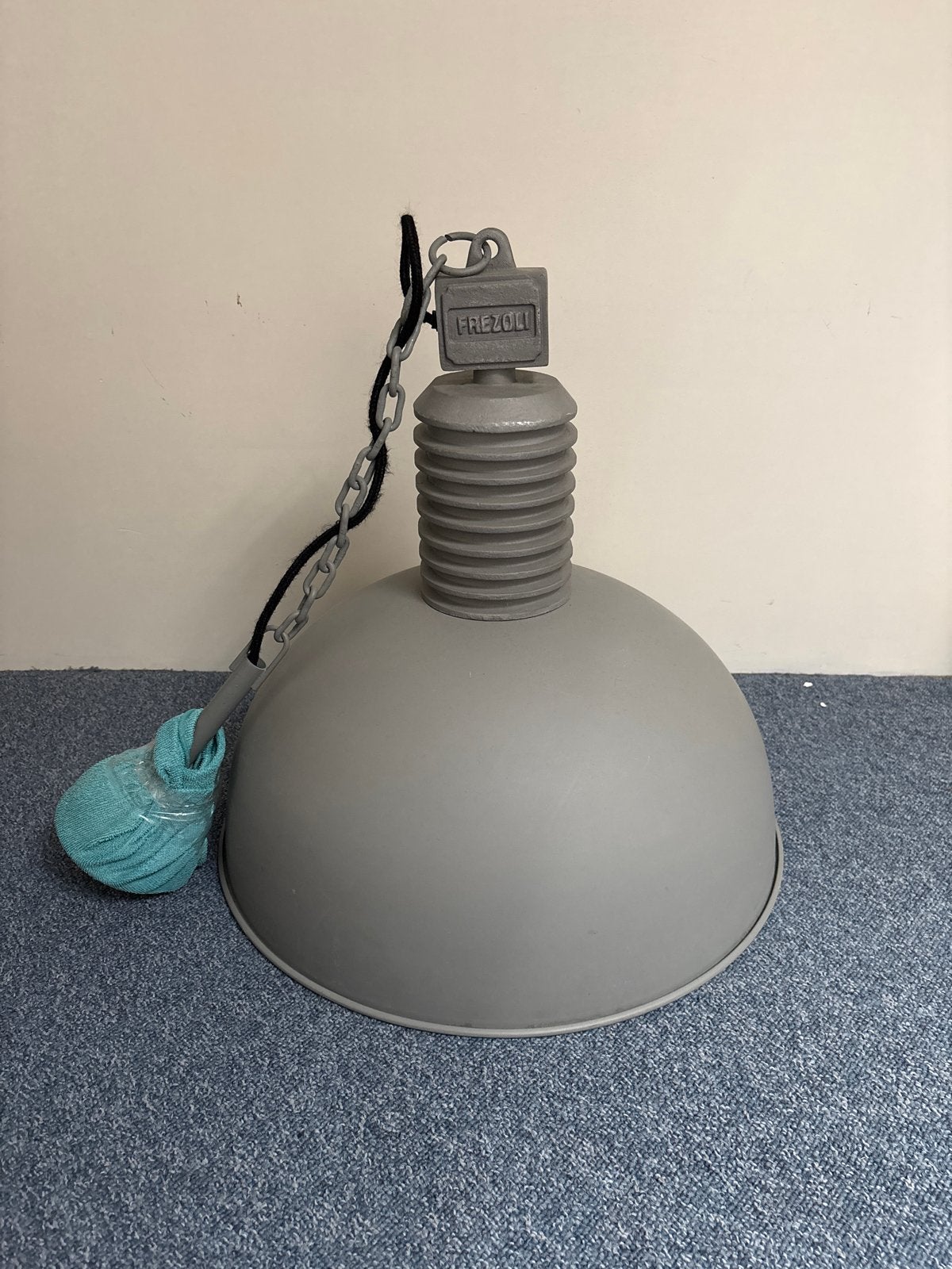 Vintage Frezoli Industriële Hanglamp - Grijs Metaal, Ophalen, Gebruikt, Metaal