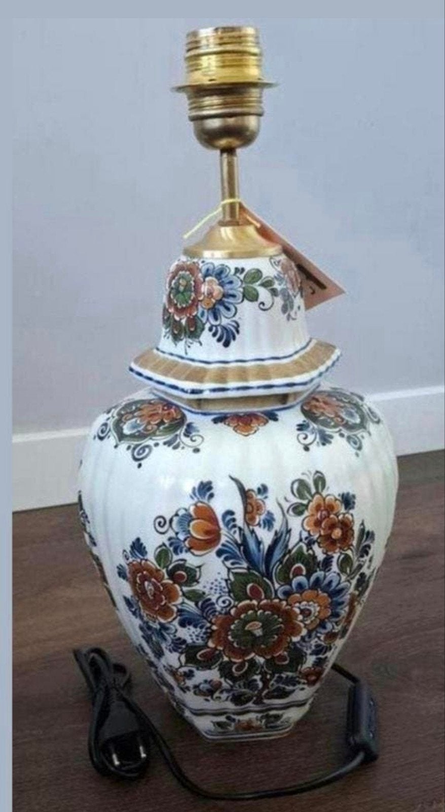 Delfts Blauw Stijl Tafellamp met Bloemmotief, Ophalen of Verzenden, Gebruikt, Overige materialen