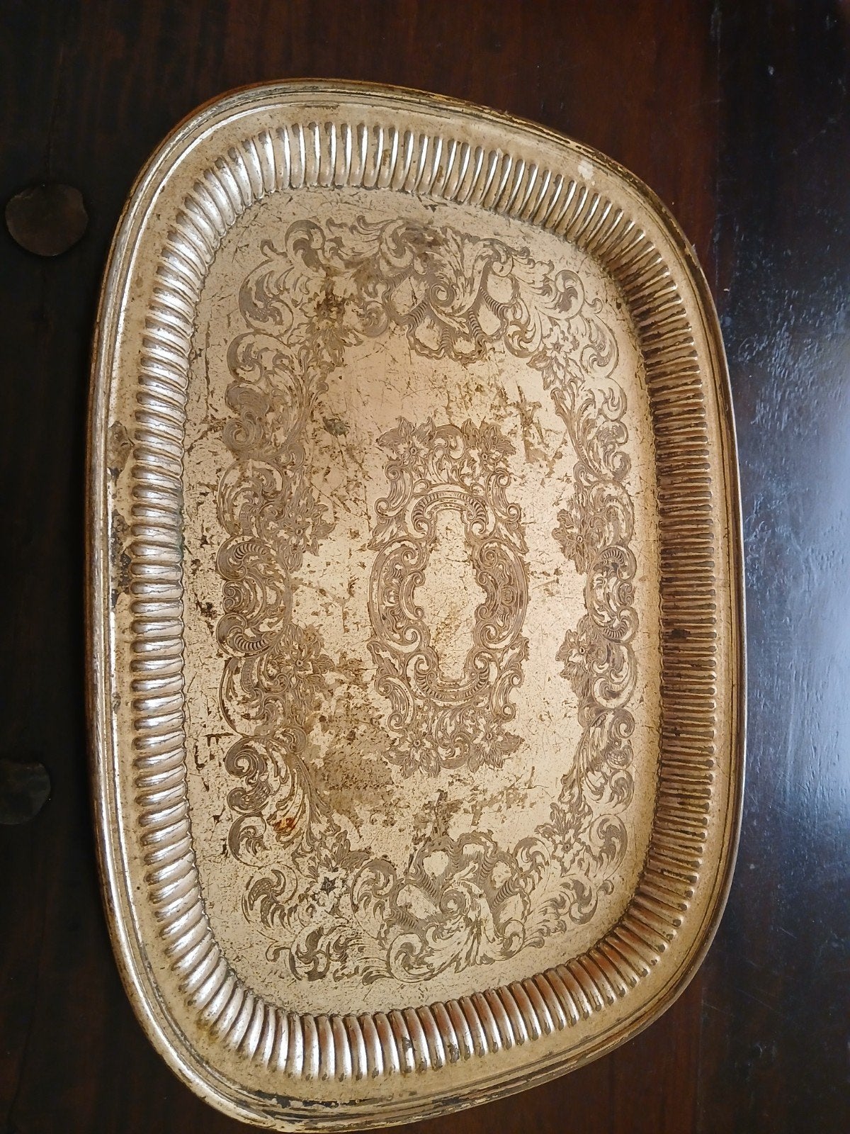 Verzilverd dienblad met sierlijk patroon, Ophalen of Verzenden