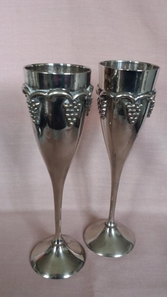 2 Verzilverde Franse FLUTES <> CHAMPAGNE-Kelken HOOG model, Ophalen of Verzenden