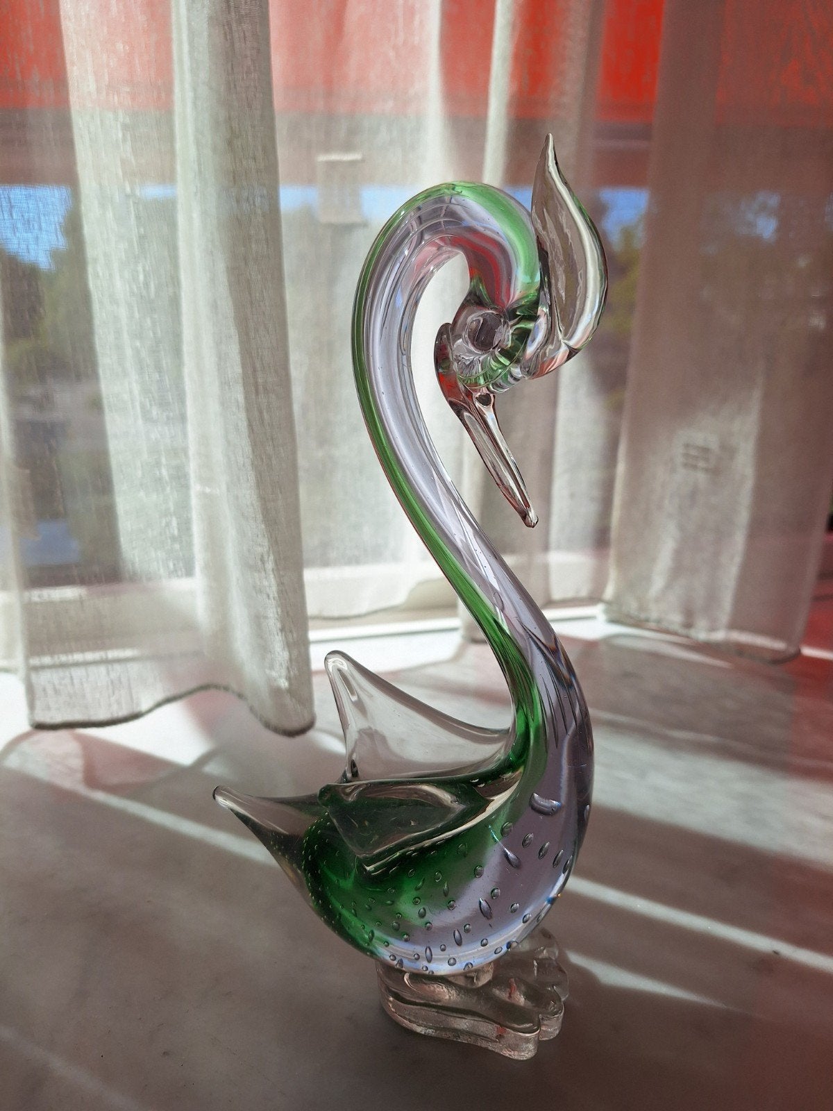 Glazen Zwaan Decoratie - Groen en Transparant, Antiek en Kunst, Antiek | Glas en Kristal, Ophalen of Verzenden