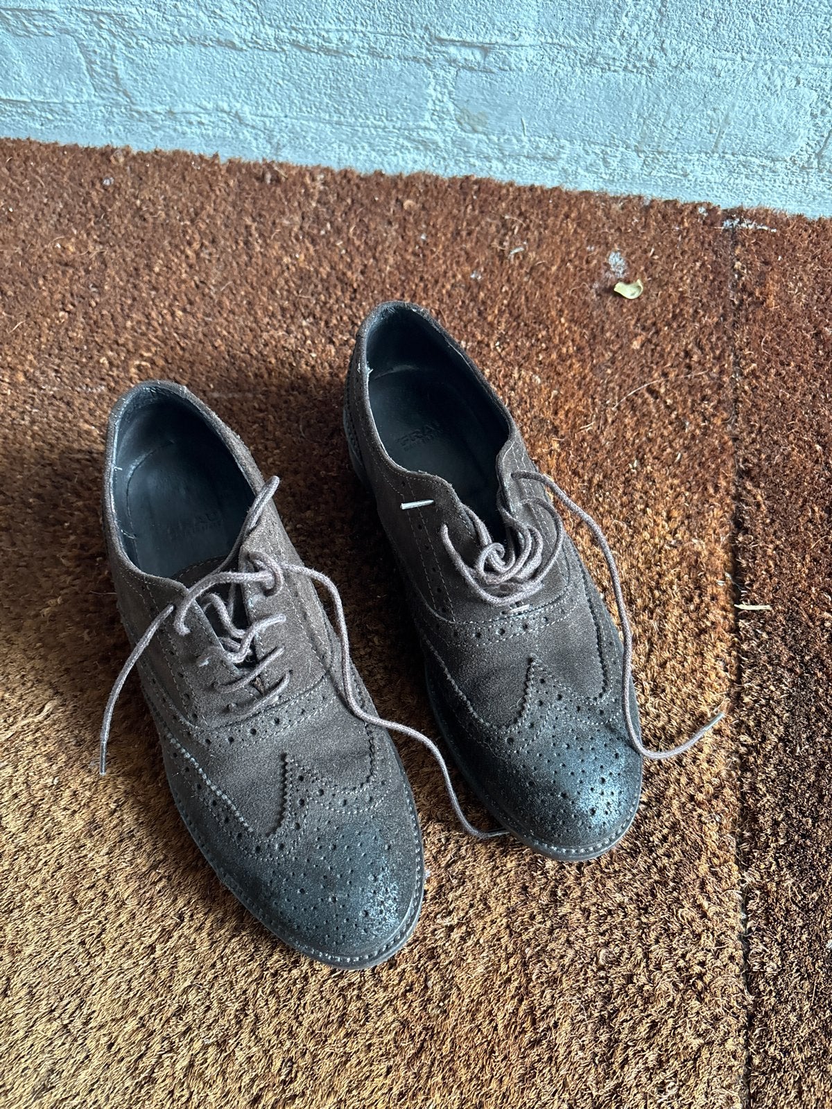 Frau suède elegante veterschoenen met verweerd effect, Ophalen, Gedragen, Bruin, Schoenen met lage hakken