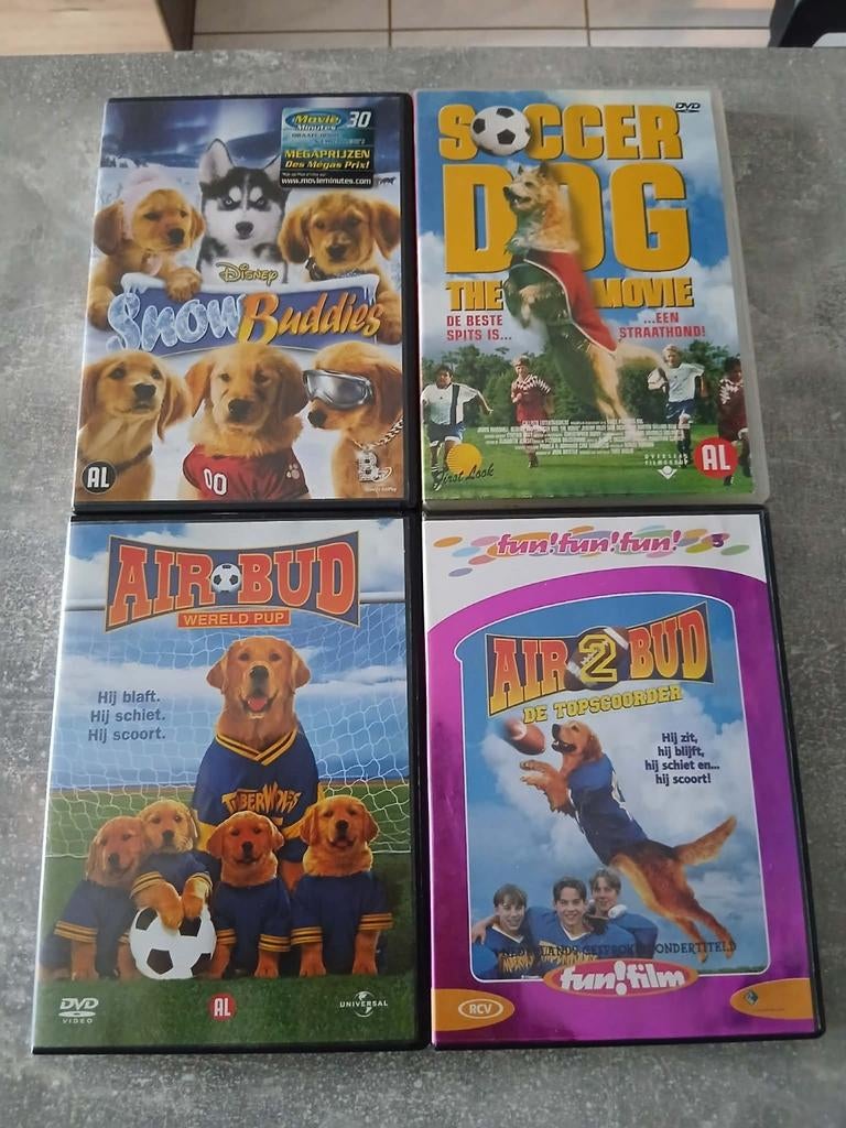 4x DVD Hondenfilms: Snow Buddies, Soccer Dog, Air Bud, Avontuur, Gebruikt, Alle leeftijden, Ophalen of Verzenden