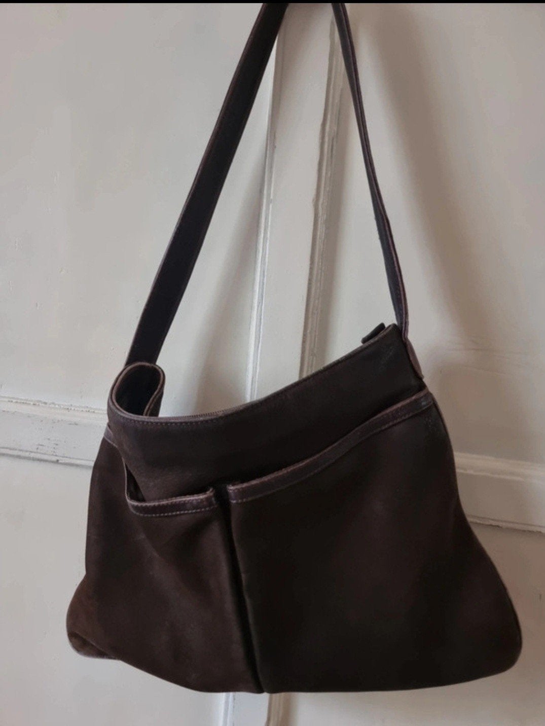 vintage Tibana kwaliteits runderleren hobo schoudertas, Ophalen of Verzenden, Gebruikt, Bruin, Schoudertasje