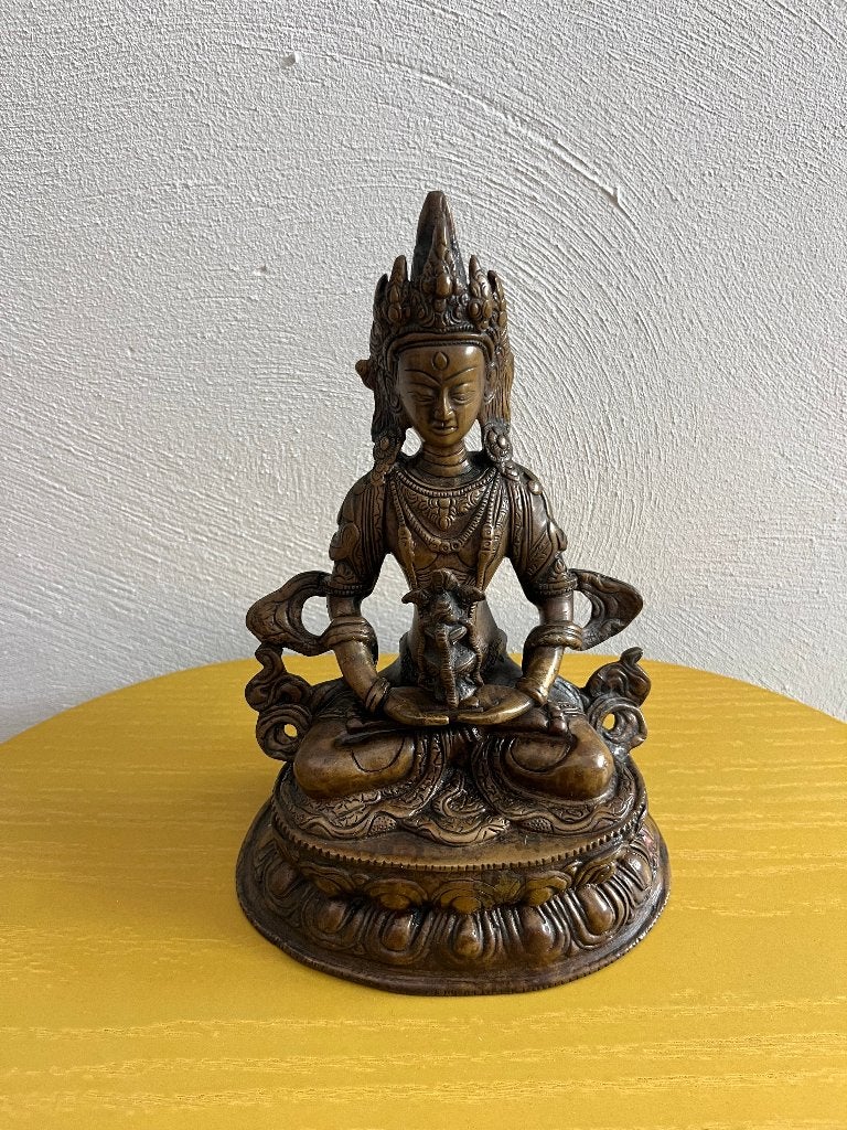 Bronzen Parvati met Ganesha – Nepal / Himalaya – vintage, Ophalen of Verzenden, Goud, 22 cm, Metaal