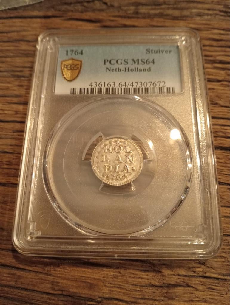 Hollandse Pijl of Bezemstuiver 1764 PCGS MS64 Gecertificeerd, Postzegels en Munten, Ophalen of Verzenden, Vóór koninkrijk, Overige waardes