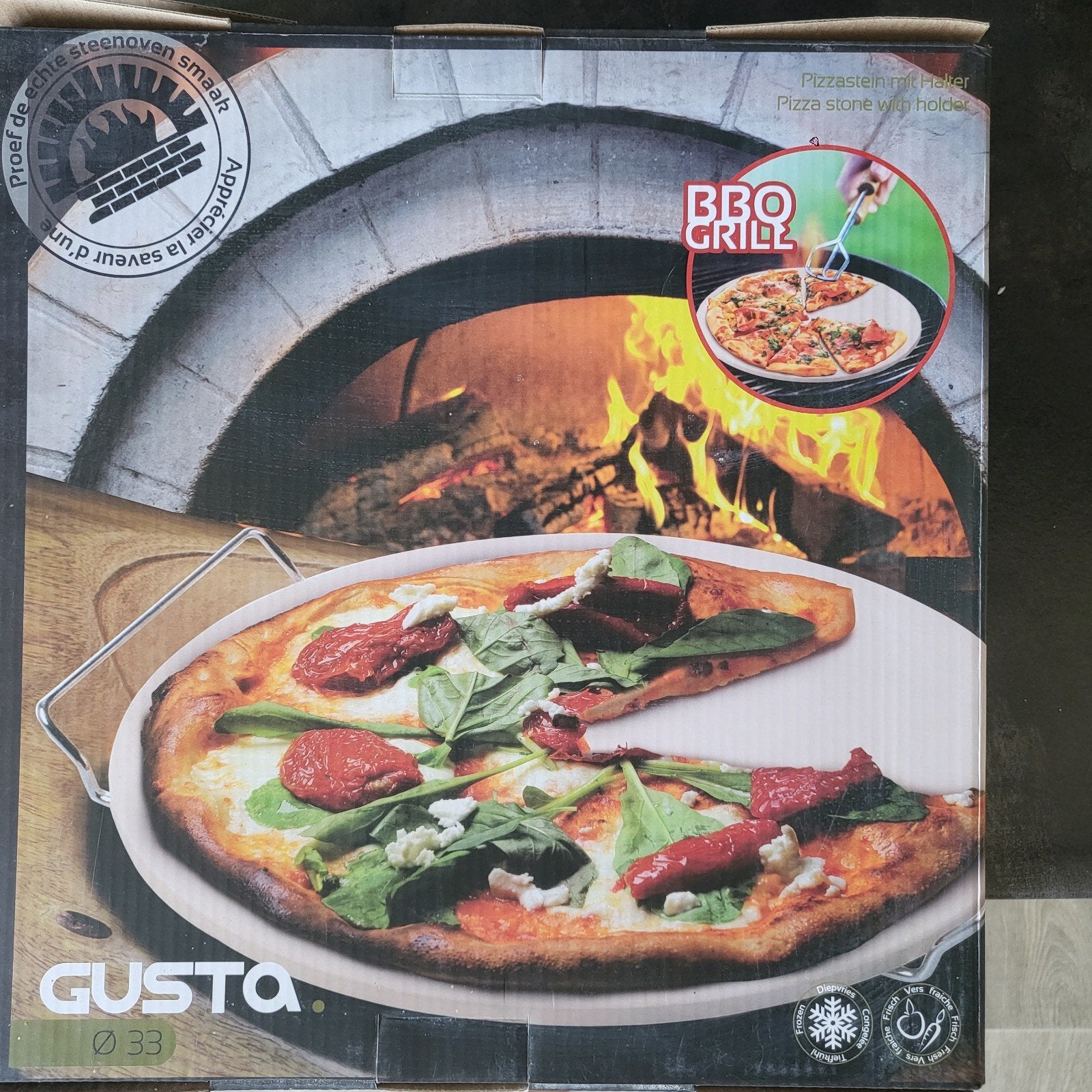 Gusta Pizzabaksteen Ø33 cm - Nieuw in doos, Ophalen, Overige typen, Nieuw, Gusta