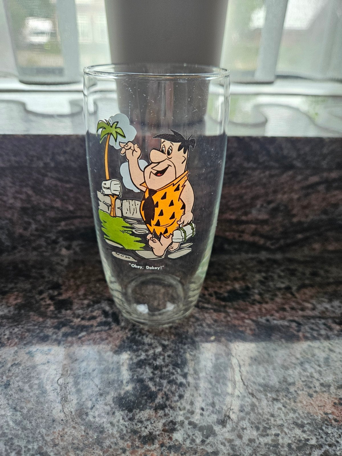 Vintage Flintstones glas - Fred Flintstone "Okey, Dokey!", Ophalen of Verzenden, Gebruikt