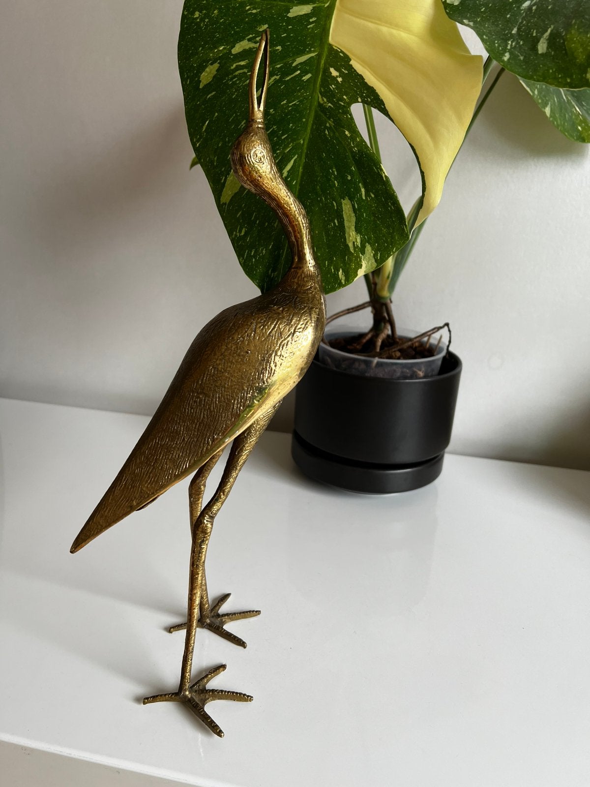 Vintage Grote Kraanvogel Messing Hollywood Regency 70s H38,5, Antiek en Kunst, Kunst | Designobjecten, Ophalen of Verzenden, Object